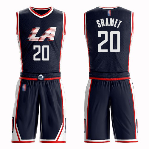 Swingman Men's Landry Shamet Navy Blue Jersey - #20 Basketball Los Angeles Clippers Suit City Edition