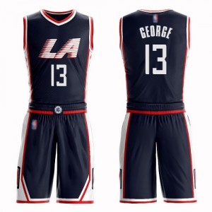 Authentic Men's Paul George Navy Blue Jersey - #13 Basketball Los Angeles Clippers Suit City Edition