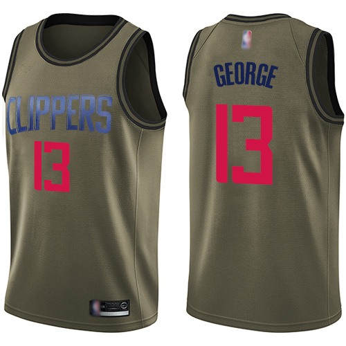 Swingman Men's Paul George Green Jersey - #13 Basketball Los Angeles Clippers Salute to Service