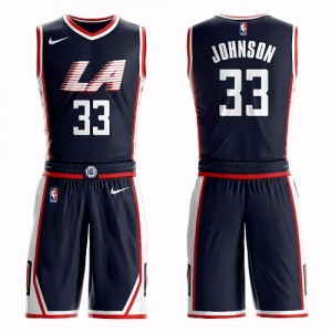 Swingman Youth Wesley Johnson Navy Blue Jersey - #33 Basketball Los Angeles Clippers Suit City Edition